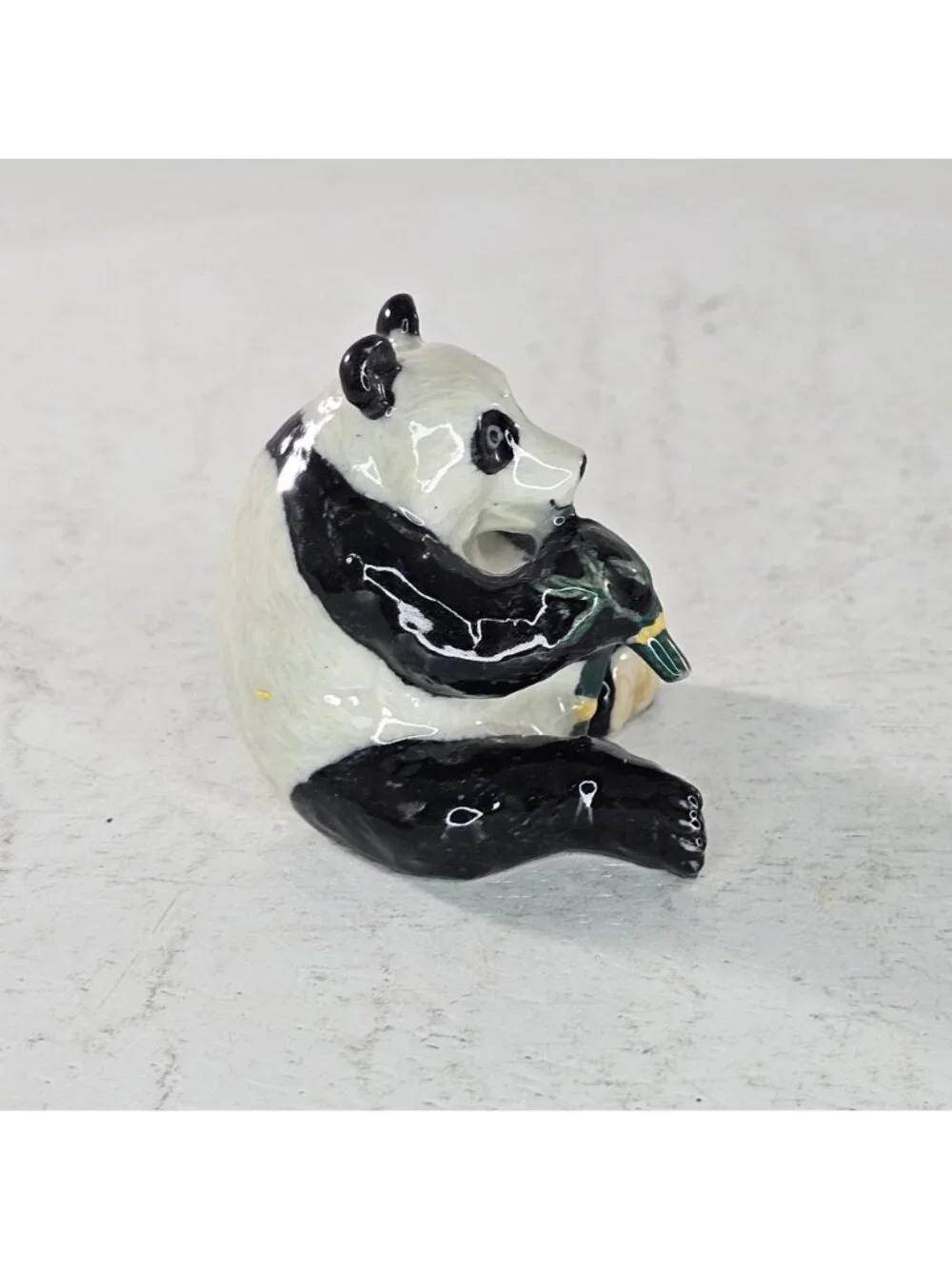 Klima Panda Bear Eating Bamboo Miniature Figurine Porcelain Collectible Sitting